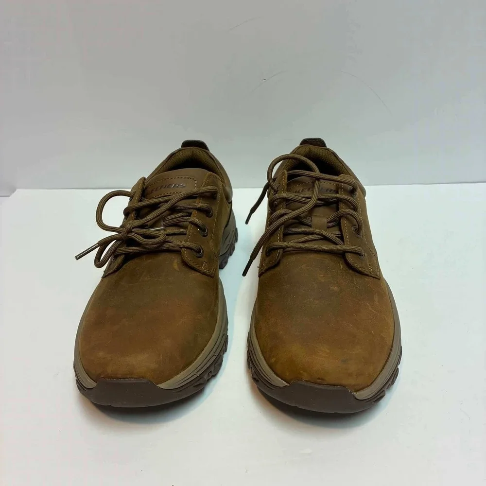 Skechers Relaxed Fit Oxford Shoes Mens 10 Brown Leather Memory Foam 204920